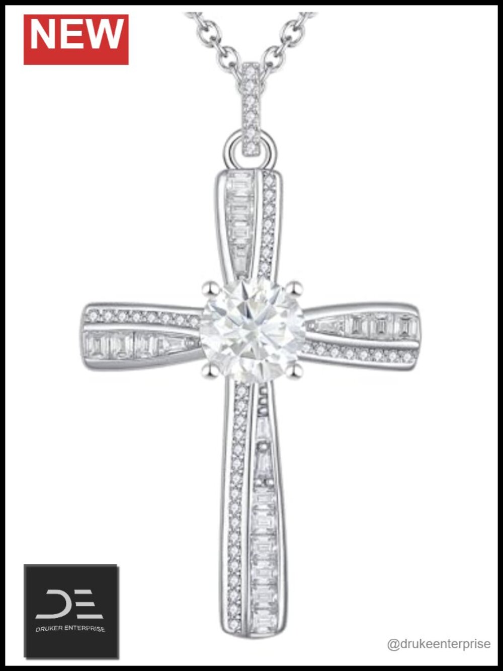 925 Sterling Silver Rhodium Plated Moissanite Cross Pendant Necklace Women 1.2
